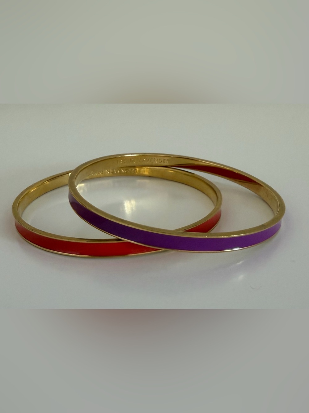 Kate Spade Purple and Red Enamel Bangle Bracelet Set - Gold Trim